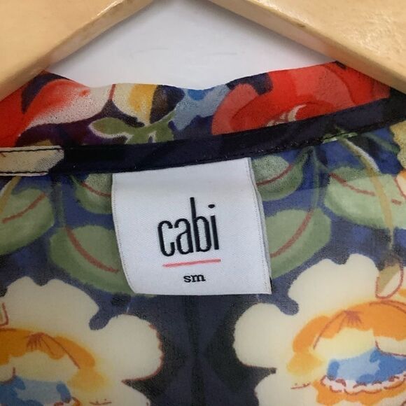 Cabi Blue Sheer Floral Button Down Blouse Top - Picture 6 of 11